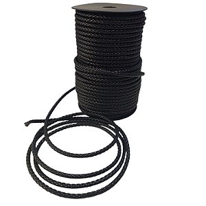 Fio de Couro Trançado - preto - Sintético 5mm - Rolo C 50 Metros
