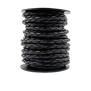 Fio de Couro Trançado - preto - Sintético  4mm - Rolo C 50 Metros