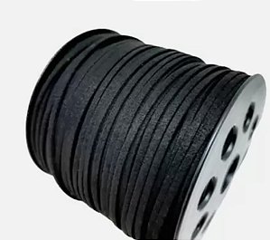 Fio de Couro Camurça - Preto - Sintético  2.7mm - Rolo C 90 Metros