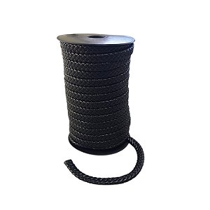 Couro Chato Trançado - Preto -Sintético 10mm x 4mm - Com 20 Metros