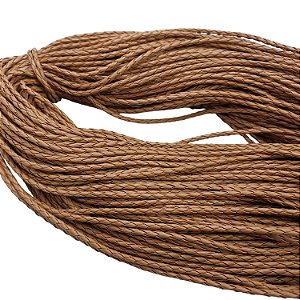 Fio de Couro Trançado - Caramelo - Sintético  4mm - Rolo C 100 Metros