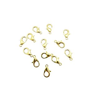Fecho Lagosta Dourado - 12mm - Pacote com 100 peças