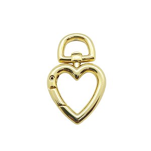 Fecho Mosquetão Coração - 5,3cm x 3,3cm Dourado