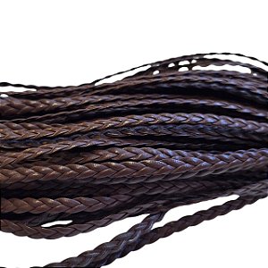 Couro Chato Trançado - marrom café - 5mm - Com 100 Metros