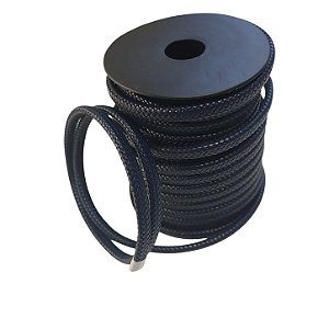 Couro Chato Trançado - Azul Marinho - Sintético 8mm x 4mm - 20 Metros