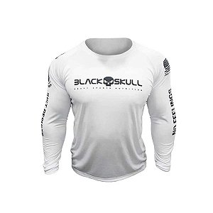 Camiseta Dry Fit Manga Longa Branca Black Skull