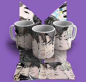 BTS artes digitais caneca e almofada