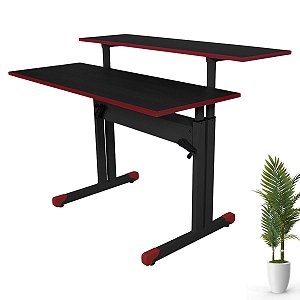 Mesa Dupla Com Regulagem De Altura Gamer Preta - Wp Connect