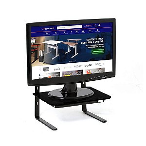 Suporte Para Monitor Preto Com Regulagem De Altura E Base De Vidro Fumê - Wp Connect