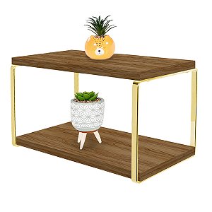 Prateleira Dupla Em Aço Piatina Dourado Tampo 20x40 Decorativos - Wp Connect