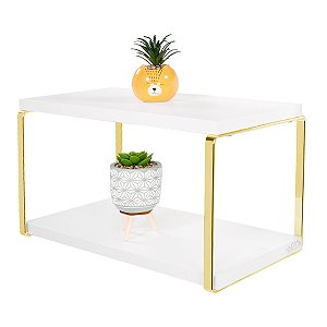 Prateleira Dupla Em Aço Piatina Dourado Tampo 20x40 Cores Lisas - Wp Connect