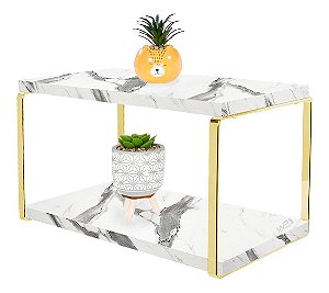 Prateleira Dupla Em Aço Piatina Dourado Tampo 20x40 Mármores - Wp Connect