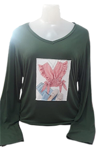 Tunica manga longa gola v plus sais