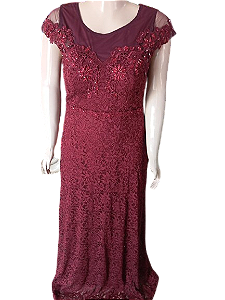 Vestido longo para madrinha renda marsala