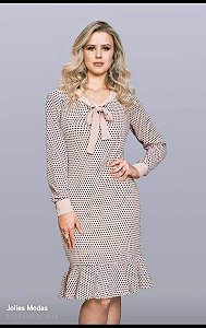 Vestido crepe poá manga longa