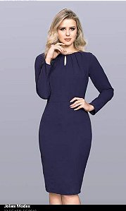 vestido crepe c/ pregas decote