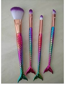Kit Pincel de Maquiagem Sereia com 4 Peças