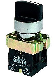 CHAVE SELETORA METÁLICA  3 POSIÇÂO COM RETORNO ESQUERDO DIREITA FIXA 45G - 2NA M20SCR6-B-2A METALTEX