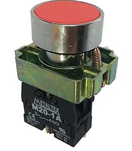 BOTAO PULSADOR FACEADO 22MM METÁLICO M20AFR-R-1A VERMELHO METALTEX