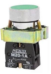 BOTAO PULSADOR FACEADO 22MM METÁLICO M20AFR-G-1A VERDE METALTEX
