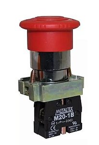 BOTAO EMERGENCIA C/TRAVA 22MM METÁLICO M20AKR-R-1B VERMELHO - 1NF METALTEX
