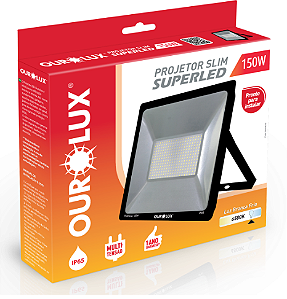 REFLETOR LED SLIM 150W BIV PRETO 6500K OUROLUX