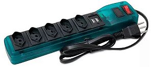 FILTRO DE LINHA 5 TOMADAS + 2 USB PLASTICO AZUL BIVOLT 2200VA MAX  MULTICRAFT