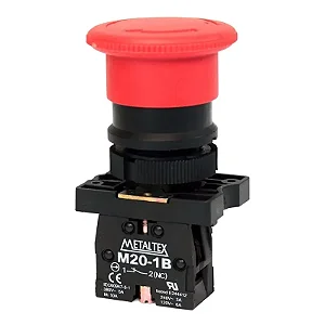 BOTÃO EMERGÊNCIA C/TRAVA 22MM PLÁSTICO (P20AKR-R-1B) VERMELHO 1NF METALTEX