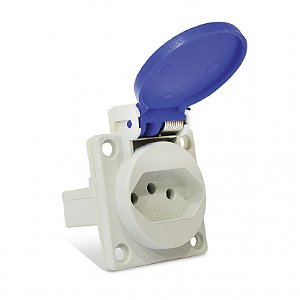 TOMADA COM TAMPA 10A 2P+T 250V NBR14136 AZUL QUASAR STECK