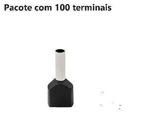 TERMINAL ILHOS/TUBO PRETO DUPLO 1,50MM PCT C/100PC