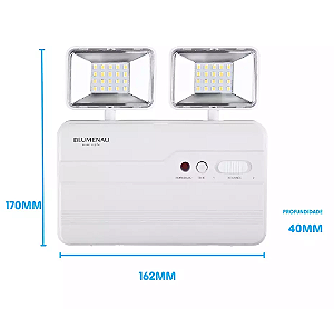 LUMINÁRIA DE EMERG. LED BLOCO AUTOM. 2 FARÓIS QUAD. 1200 LUMENS BIVOLT BLUMENAU
