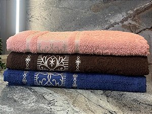 Jogo com 3 Toalhas de Banho Premium - Chocolate, azul e rosê