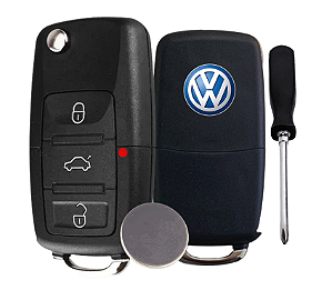 Capa Chave Canivete Volks G5 Fox Gol Polo Voyage Carcaça Vw Kit Bateria + Mini Chave Phillips
