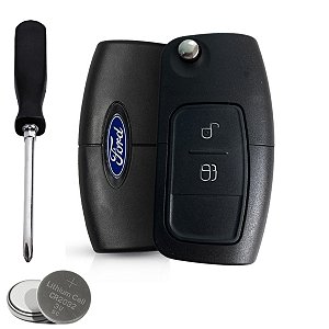 Kit Capa Carcaça Chave Canivete Ford New Ecosport 2013 2014 2015 2016 2 e 3 Botões +  Bateria + Mini Chave Phillips