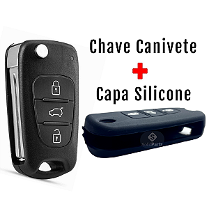 Kit Chave Canivete Capa Carcaça Cerato Sportage Soul 2010 a 2014 + Capa Silicone