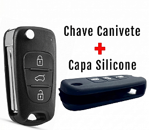 Kit Chave Canivete Capa Carcaça Cerato Sportage Soul 2010 a 2014 + Capa Silicone
