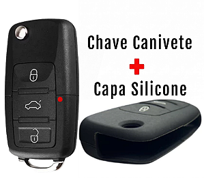 Kit Capa Chave canivete vw + Capa de Borracha Volkswagen + Lâmina Para Gol Fox Jetta