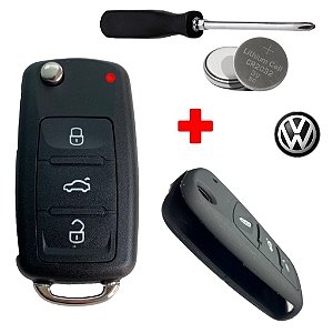 Kit Capa Capinha Emborrachada Silicone + Chave Canivete Vw Gol Fox Golf Up Jetta Voyage G6 Gti + Bateria 3V + Chave de F