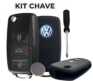 Kit Capa Chave canivete vw + Capa Chave Canivete Vw Gol Fox Capinha Silicone Volkswagen + Bateria + Mini chave Phillips