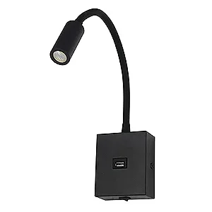 ARANDELA LED AINE COM SAIDA USB 2,1A 3W 3000K PRETO 2466