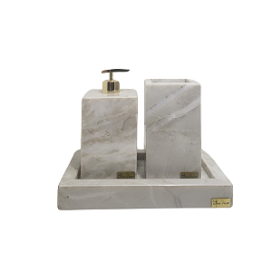 Kit 3 Peças com Bandeja com borda, Porta Sabonete Líquido e Caixa multiuso