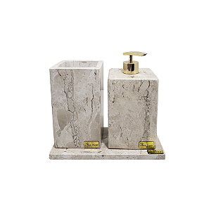 Kit 3 Peças com Bandeja Chanfrada, Porta Sabonete Liquido e Caixa Multiuso