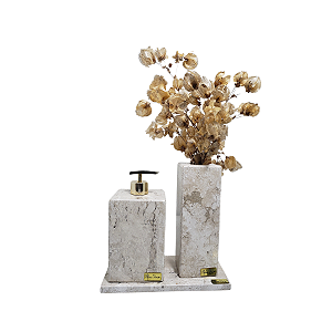 Kit 3 Peças com Bandeja Chanfrada, Porta Sabonete Líquido e Solitário