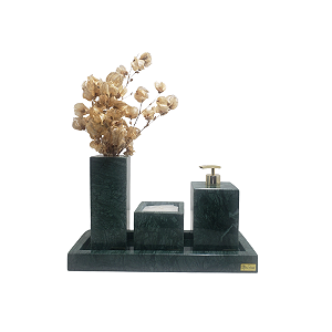 Kit 4 Peças com Bandeja com Borda, Porta Sabonete Líquido, Porta Vela e Solitário