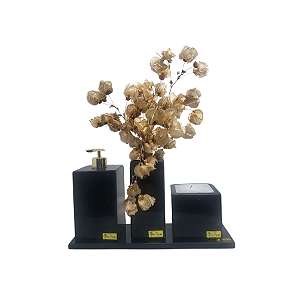 Kit 4 Peças com Bandeja Chanfrada, Porta Sabonete Líquido, Porta Vela e Solitário