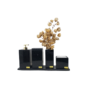 Kit 5 Peças com Bandeja Chanfrada, Porta Sabonete Líquido, Caixa Multiuso, Solitário e Porta Vela