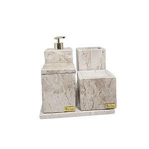 Kit 5 Peças com Bandeja Chanfrada, Porta Sabonete Líquido, 02 Caixas Multiuso e Porta Vela