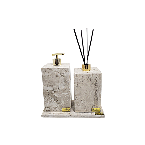 Kit 3 Peças -  Bandeja Chanfrada, Porta Sabonete Liquido e Difusor de Ambientes