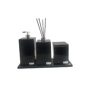 Kit 4 Peças com Bandeja Chanfrada, Porta Sabonete Líquido, Difusor de Ambiente e Caixa Multiuso