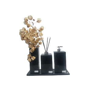 Kit 4 Peças com Bandeja Chanfrada, Porta Sabonete Líquido, Difusor de Ambiente e Solitário